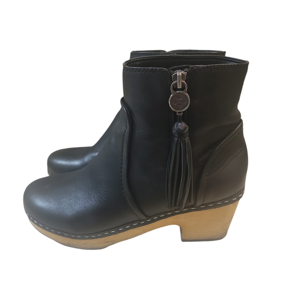 Patricia Nash Black Womens Leather midtop Boots Wooden Sole Size 8